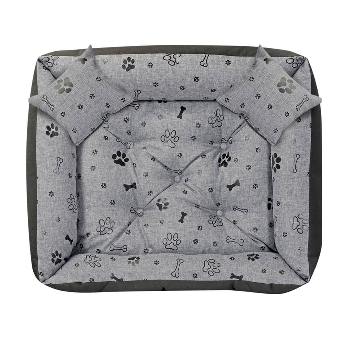 Letto per cani con due cuscini Letto per animali domestici impermeabile in tessuto Cordura Ossa nere Dimensioni interne: 80x60cm / Dimensioni esterne: 100x75cm