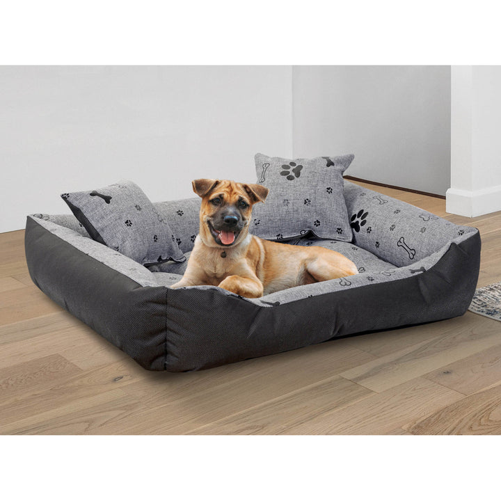 Letto per cani con due cuscini Letto per animali domestici impermeabile in tessuto Cordura Ossa nere Dimensioni interne: 80x60cm / Dimensioni esterne: 100x75cm
