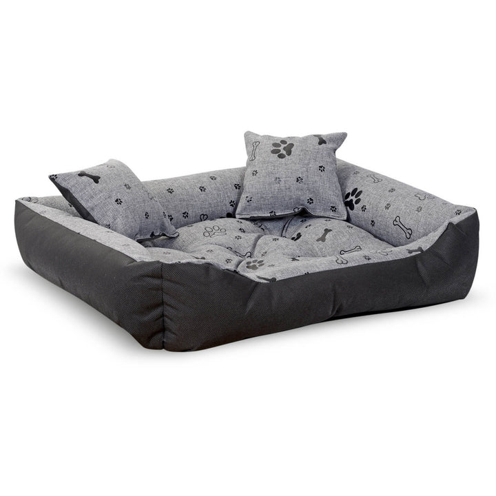 Letto per cani con due cuscini Letto per animali domestici impermeabile in tessuto Cordura Ossa nere Dimensioni interne: 80x60cm / Dimensioni esterne: 100x75cm