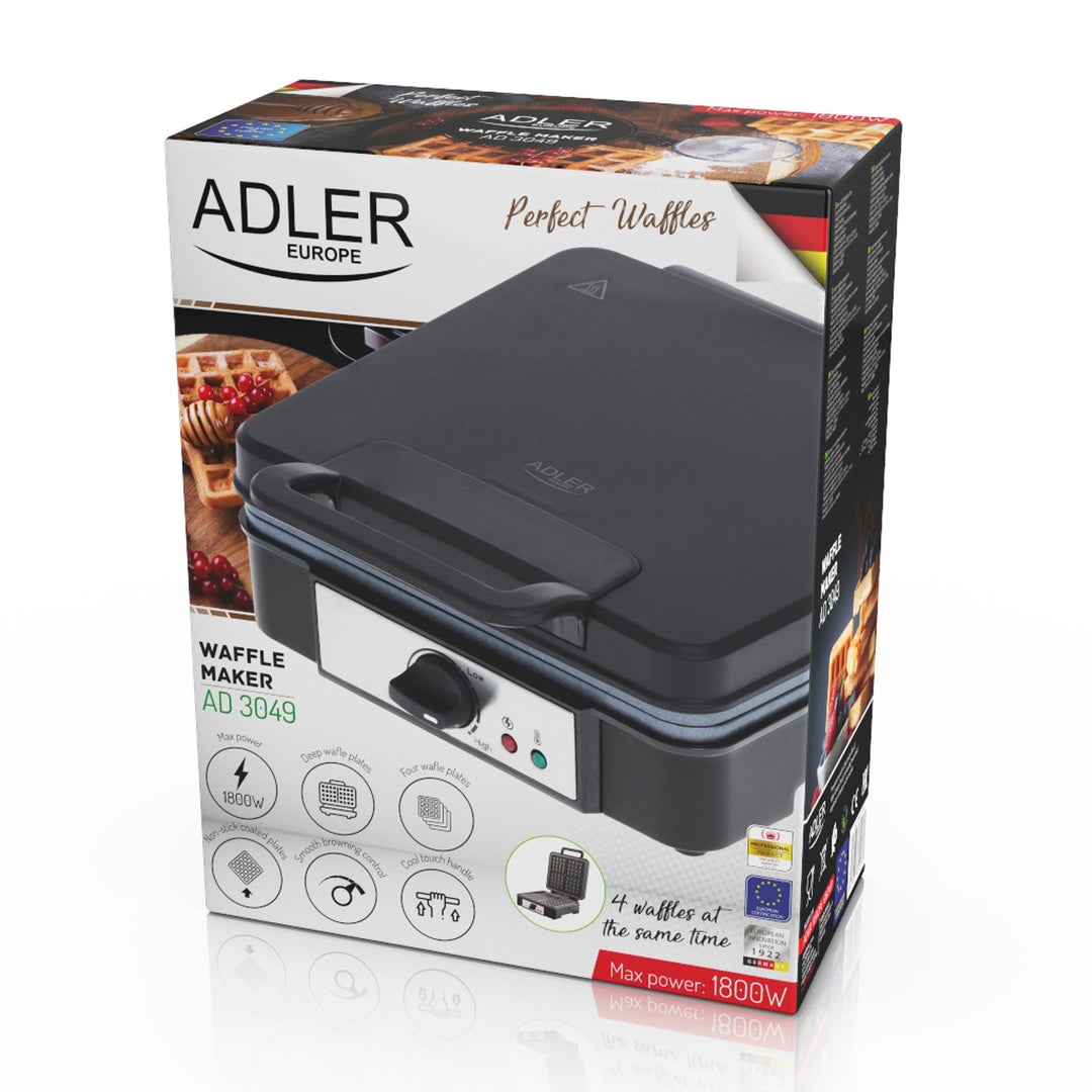 Macchina per waffle Adler, per 4 waffle, controllo della temperatura, 1800W, AD 3049