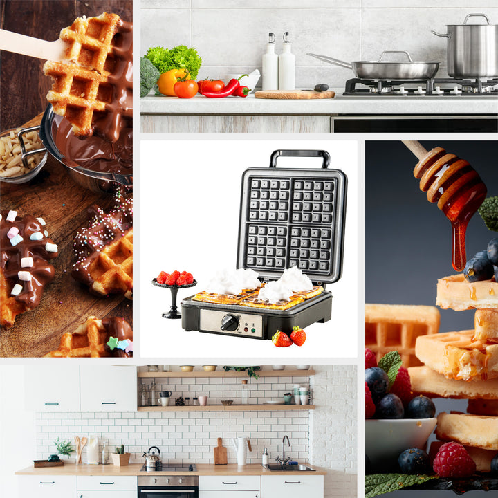 Macchina per waffle Adler, per 4 waffle, controllo della temperatura, 1800W, AD 3049