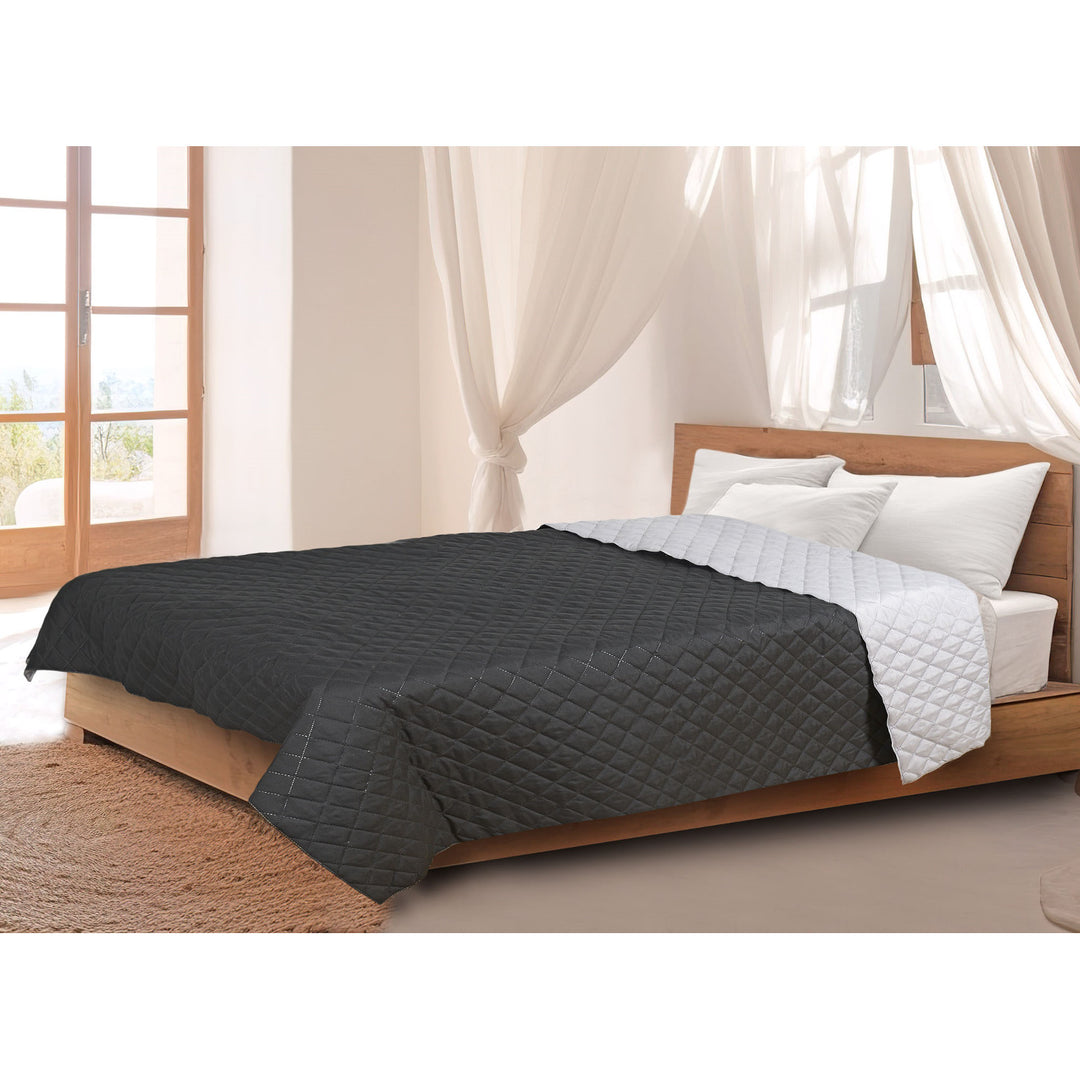 Copriletto Medicline Coperta trapuntata matrimoniale per il letto 100% microfibra poliestere antiallergica 200 x 220 cm, grigio/nero