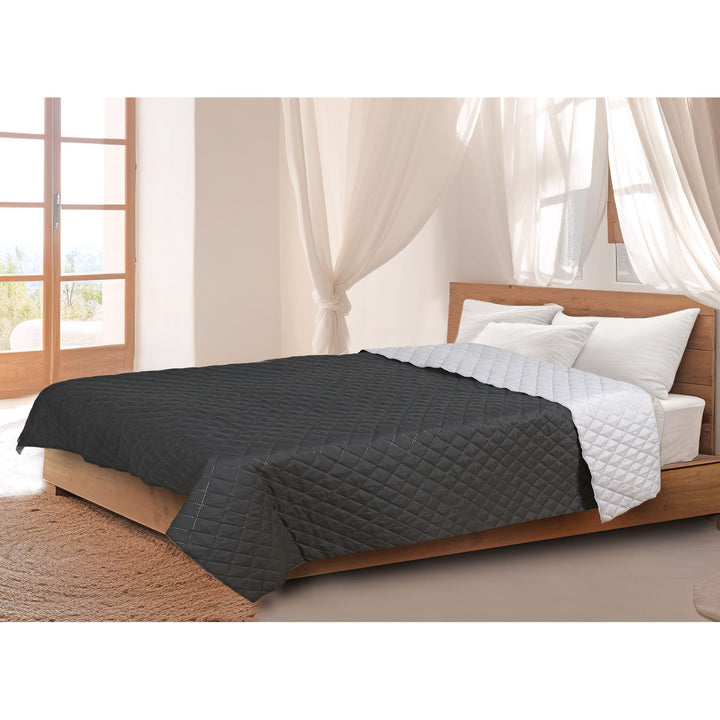 Copriletto Medicline Coperta trapuntata matrimoniale per il letto 100% microfibra poliestere antiallergica 200 x 220 cm, grigio/nero