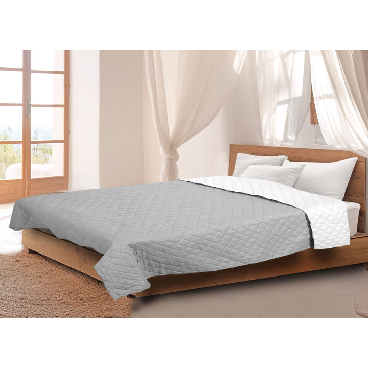Copriletto Medicline, trapuntato a doppia faccia, colore grigio/bianco, 200x220 cm