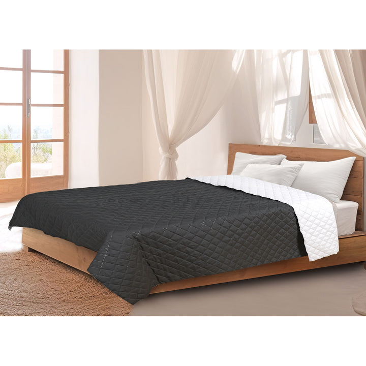 Copriletto Medicline Coperta trapuntata matrimoniale per letto 100% microfibra poliestere antiallergica 160 x 200 cm, Bianco/Nero