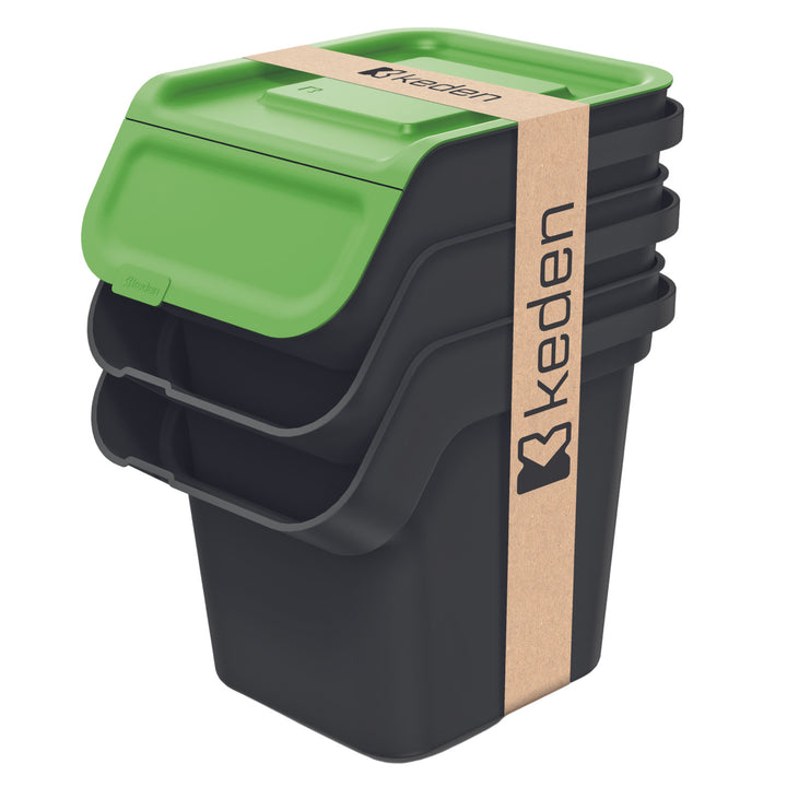 Set di contenitori per raccolta differenziata, Keden, 3x20 litri, nero, Kaddi Q Set