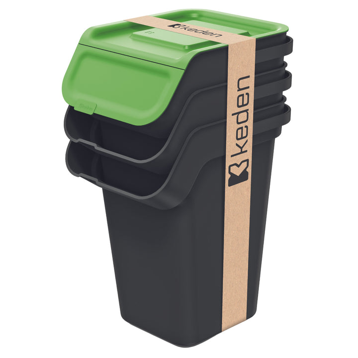 Set di contenitori per la raccolta differenziata, Keden,, 3x25 litri, nero, Kaddi Q Set
