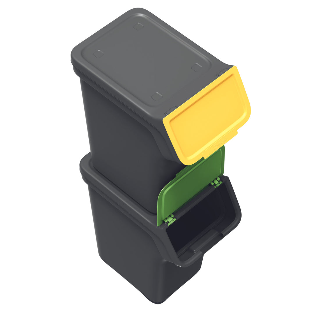 Keden Set di pattumiere per rifiuti per la raccolta differenziata, 3x20 litri, nero, Stackbox