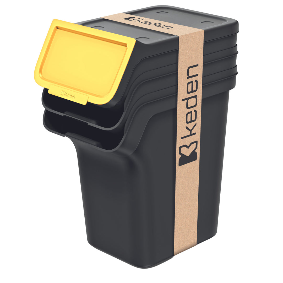 Keden Set di pattumiere per rifiuti per la raccolta differenziata, 3x20 litri, nero, Stackbox