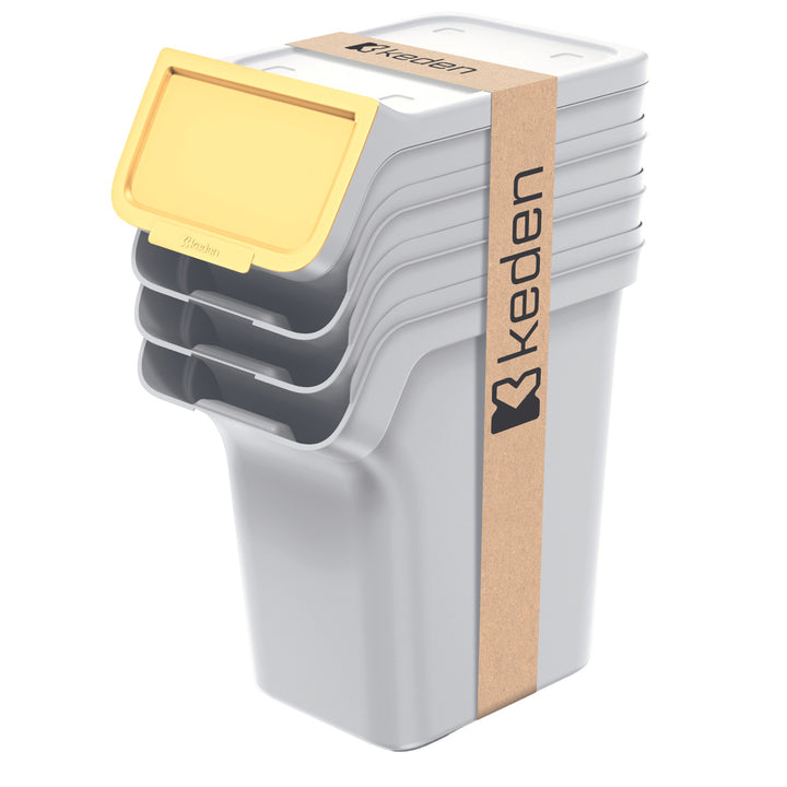 Keden Set di pattumiere per rifiuti per la raccolta differenziata, 4x20 litri, colore cenere, Stackbox