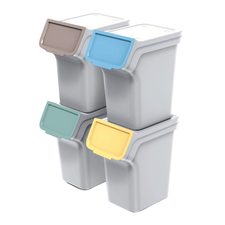 Keden Set di pattumiere per rifiuti per la raccolta differenziata, 4x20 litri, colore cenere, Stackbox