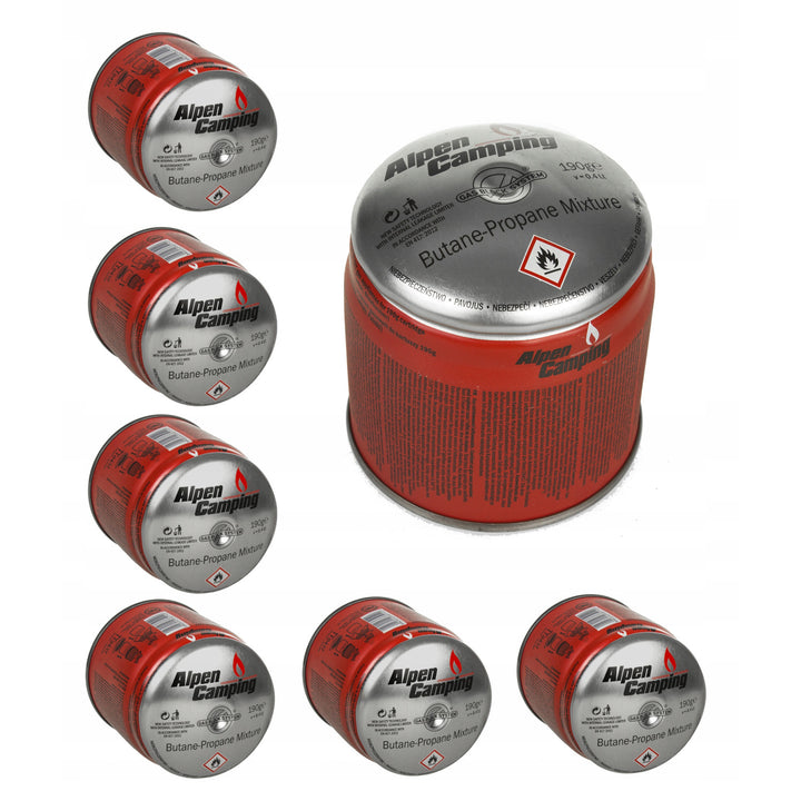 48x cartuccia gas Alpen Camping 400ml. Certificato: Pi 0437, conforme a EN417, propano-butano, range da -10°c a + 40°c, sistema GAS STOP IK006