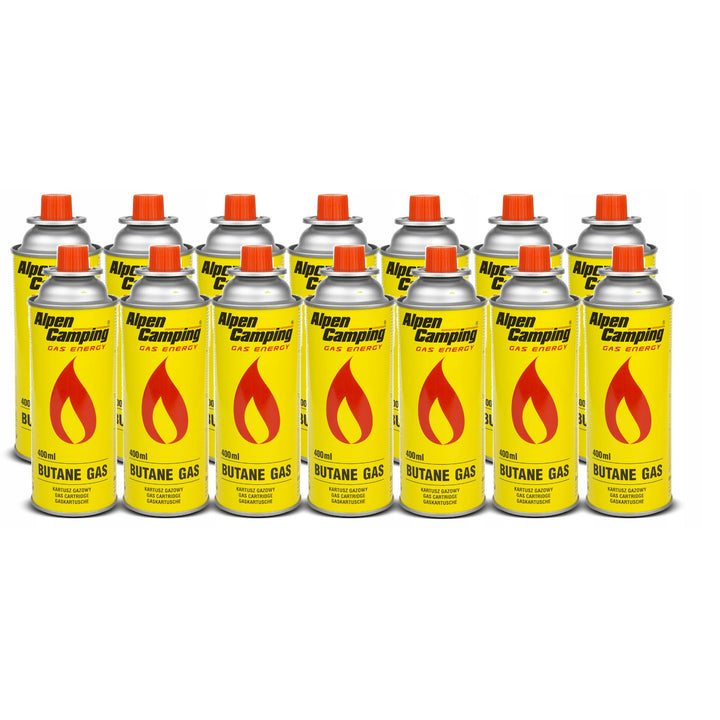 14x cartuccia di gas Alpen Camping 400ml. Certificato: Pi 0875, conforme a EN417, isobutano, intervallo di funzionamento da -10°c a + 40°c, IK004