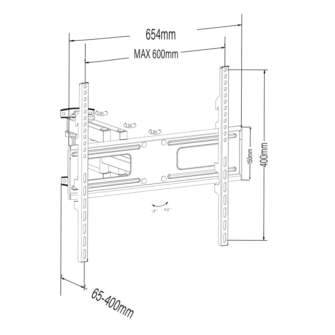 Supporto Maclean per TV o monitor, max VESA 600x400, piatto, distanza dalla parete 41-475 mm, 37-80", 50 kg, nero, MC-832A
