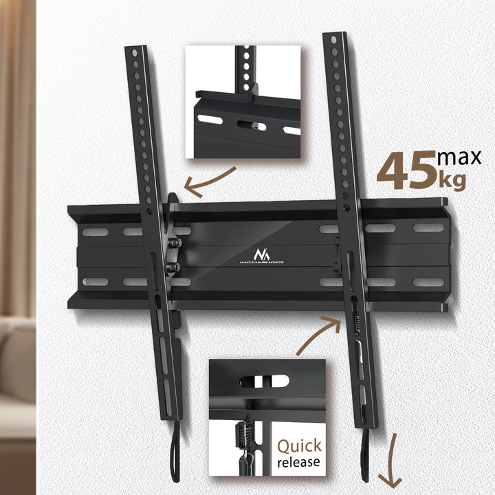 Supporto Maclean per TV o monitor, max VESA 400x400, 32-70", 45kg, nero, MC-748A