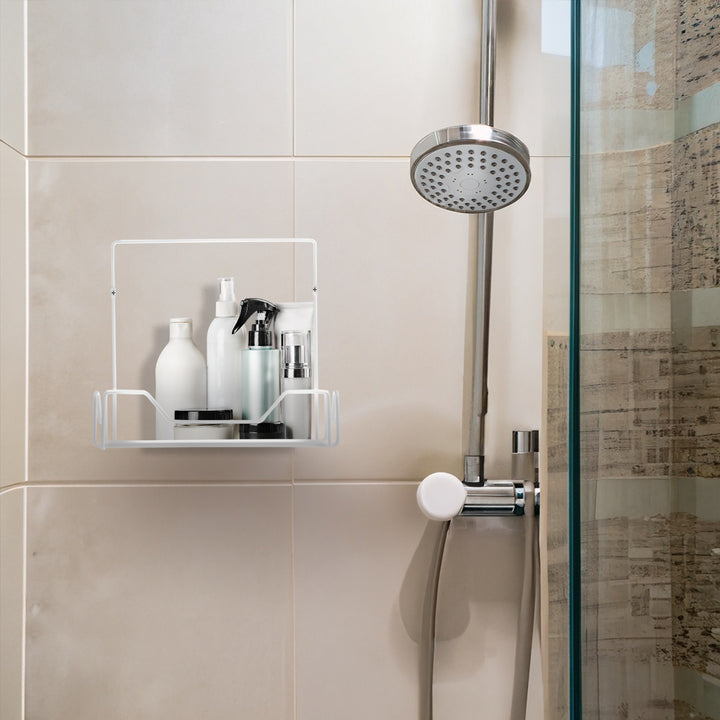 Mensola da bagno ABJ, per utensili da bagno, a parete, mendola doccia, colore bianco