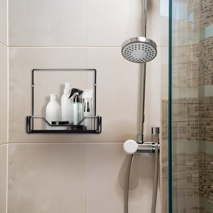 Mensola da bagno ABJ, per utensili da bagno, a parete, mendola doccia, colore nero