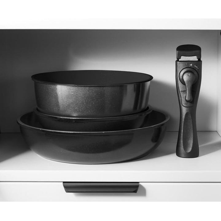 Set di 7 pezzi. 3 Padelle Maestro, rivestimento antiaderente, manico rimovibile, MR-4800-7