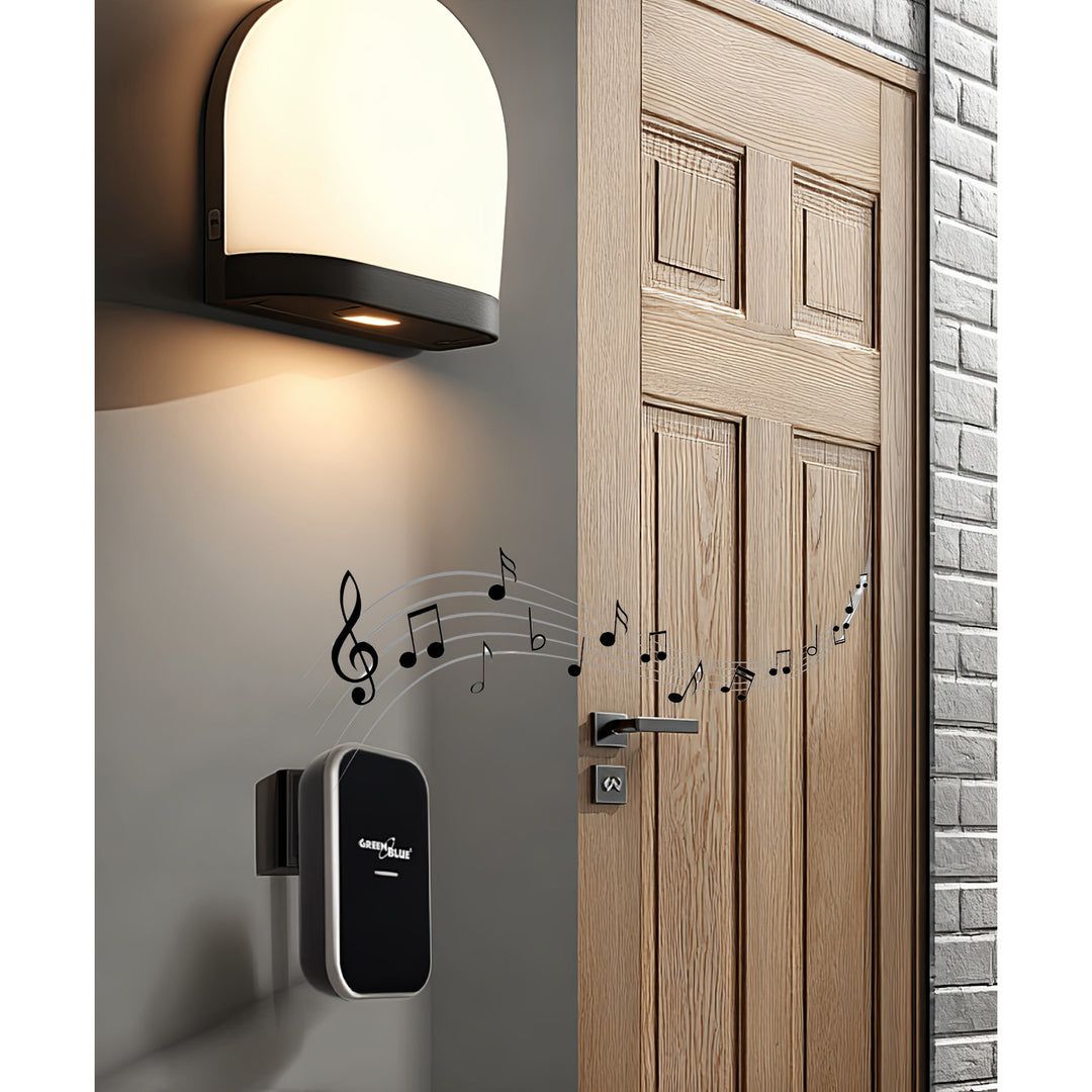 Campanello senza fili Sistema di campanello cinetico wireless, senza batterie, con 38 melodie, portata fino a 200 m, IP44 (1x ricevitore + 1x trasmettitore/nero)