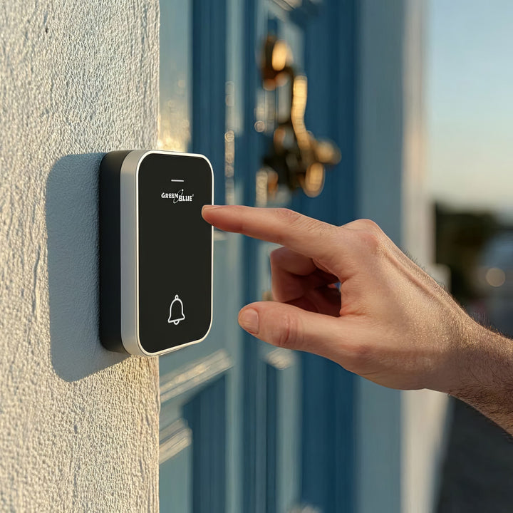 Campanello senza fili Sistema di campanello cinetico wireless, senza batterie, con 38 melodie, portata fino a 200 m, IP44 (1x ricevitore + 1x trasmettitore/nero)