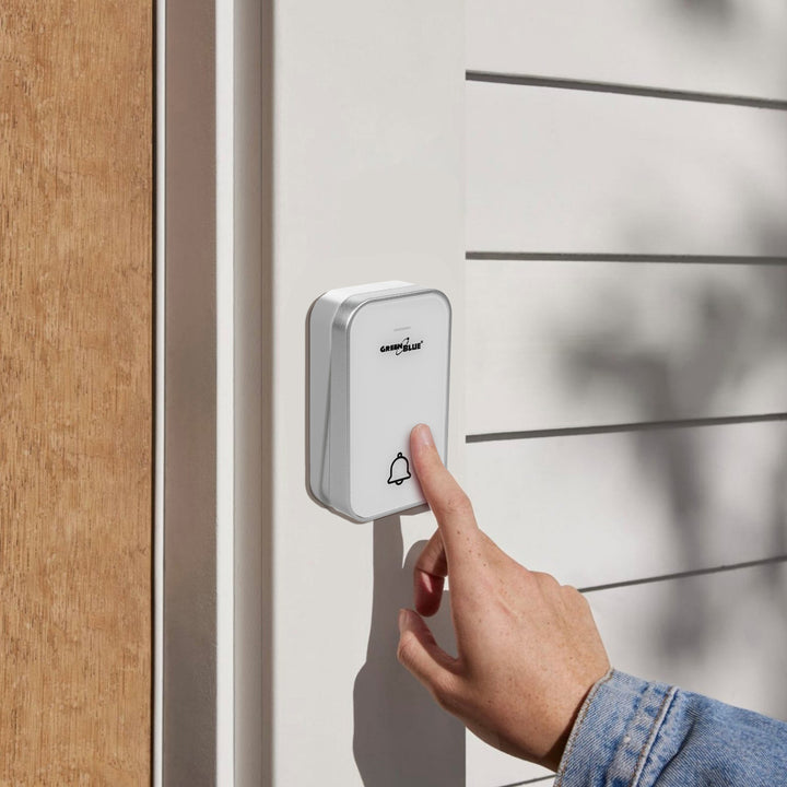 Campanello senza fili Sistema di campanello cinetico wireless, senza batterie, con 38 melodie, portata fino a 200 m, IP44 (1x ricevitore + 1x trasmettitore/bianco)