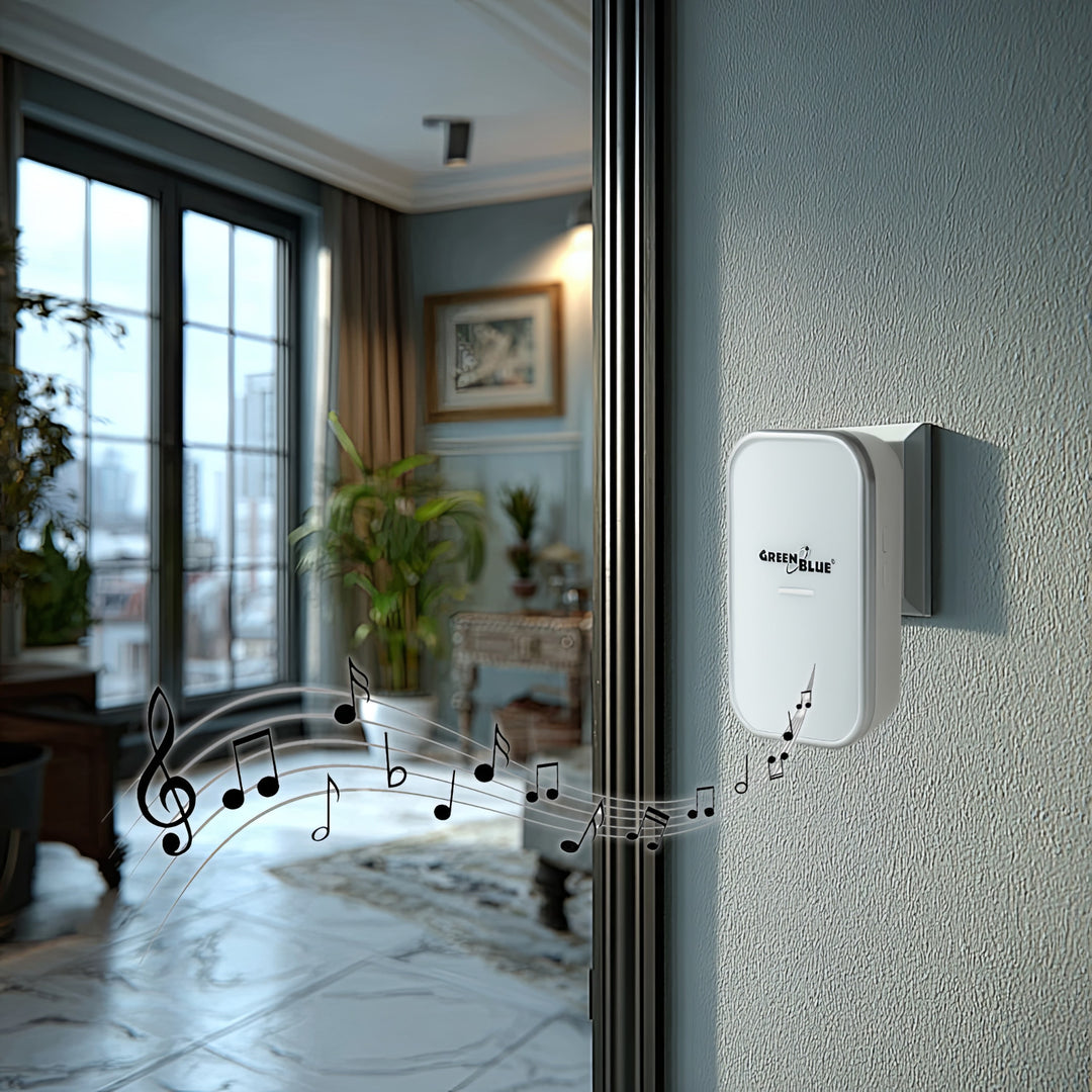 Campanello senza fili Sistema di campanello cinetico wireless, senza batterie, con 38 melodie, portata fino a 200 m, IP44 (1x ricevitore + 1x trasmettitore/bianco)