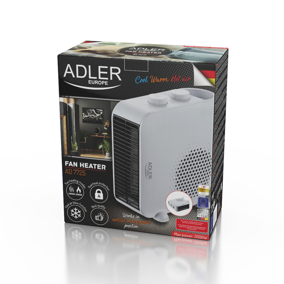 Termoventilatore Adler,doppia funzione, aria fredda, 2000W, bianco, AD 7725