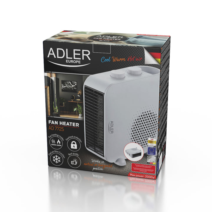 Termoventilatore Adler,doppia funzione, aria fredda, 2000W, bianco, AD 7725