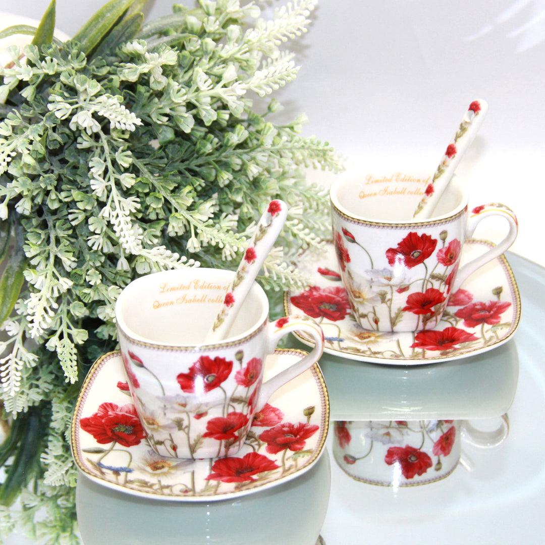 Set di tazze da caffè in porcellana per espresso con piattini Queen Isabell W9PWH06-09596 2x 80ml