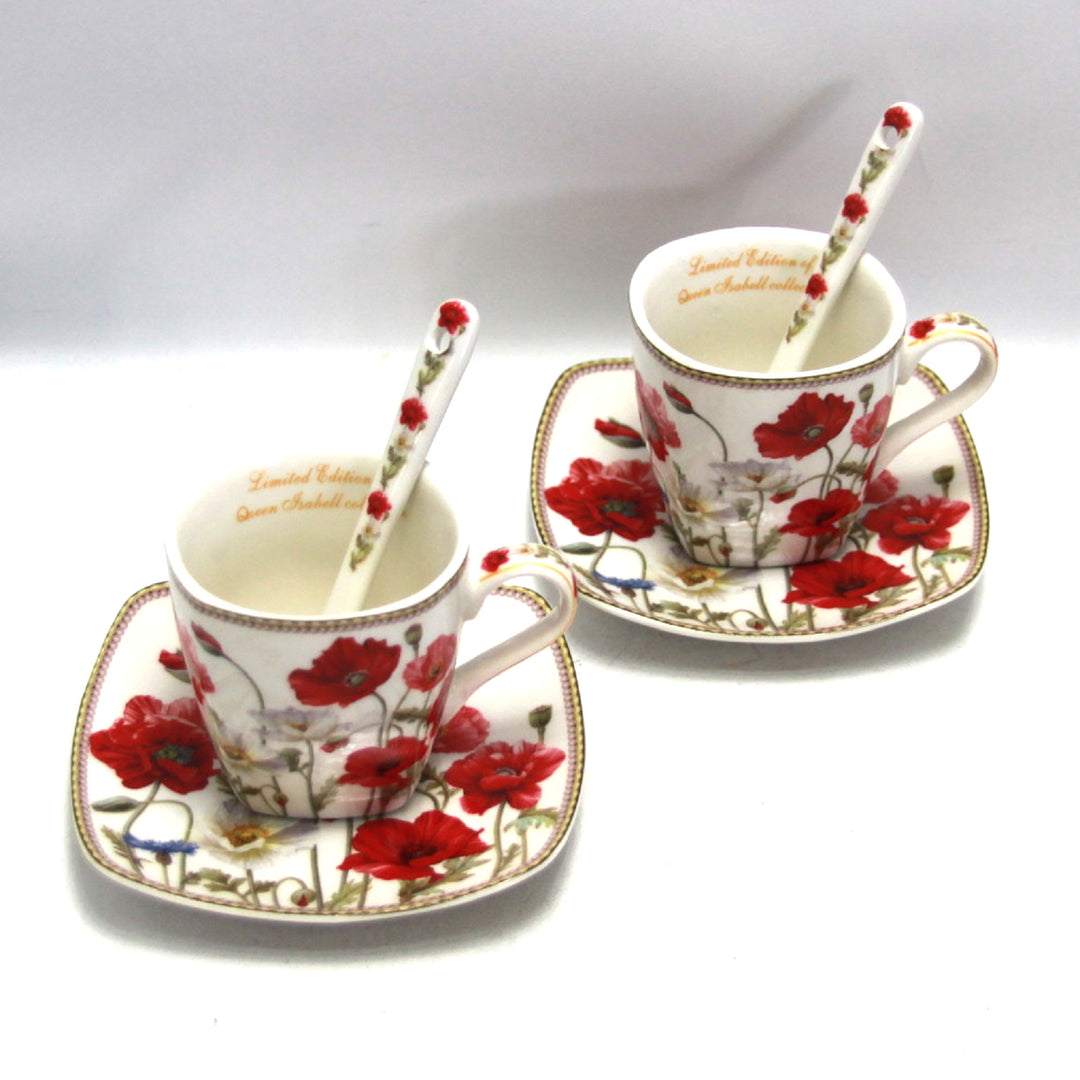 Set di tazze da caffè in porcellana per espresso con piattini Queen Isabell W9PWH06-09596 2x 80ml