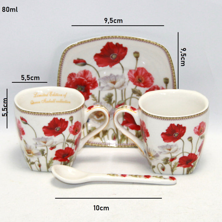 Set di tazze da caffè in porcellana per espresso con piattini Queen Isabell W9PWH06-09596 2x 80ml