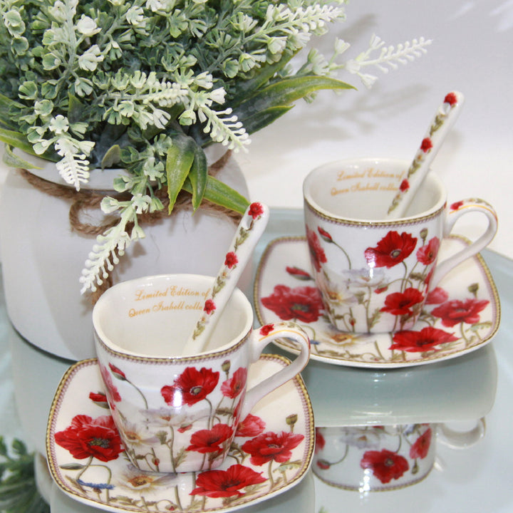 Set di tazze da caffè in porcellana per espresso con piattini Queen Isabell W9PWH06-09596 2x 80ml