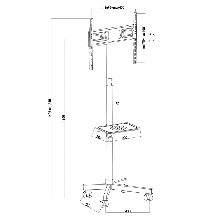 Supporto TV Maclean, professionale, 32-55", su rotelle, max. VESA 400x400, max. 25 kg, MC-949