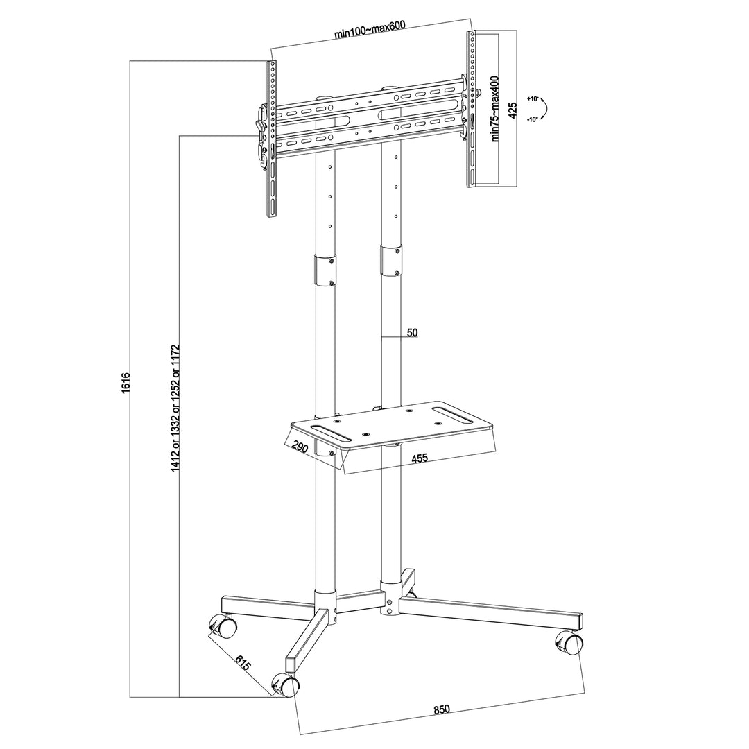 Stand TV monitor Maclean, professionale, 32-70", su rotelle, max. VESA 600x400, max. 40 kg, MC-951