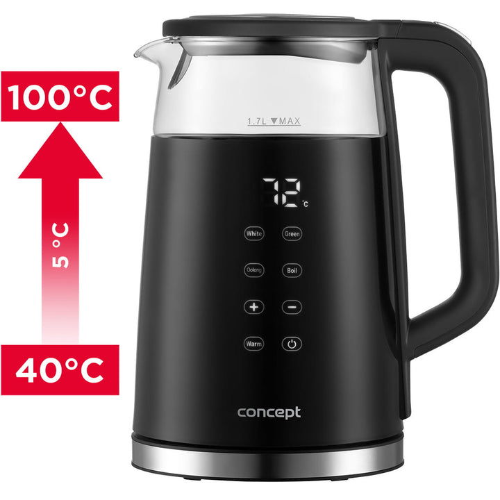 Bollitore elettrico in vetro da 1,7L Concept con controllo della temperatura RK4100