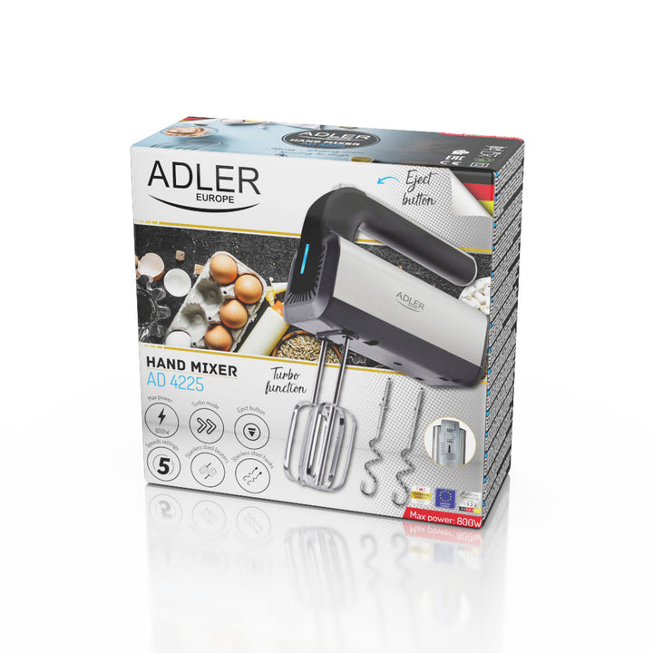 Sbattitore elettrico Handmixer Adler, 5 velocità, 800 W, funzione Turbo, AD 4225