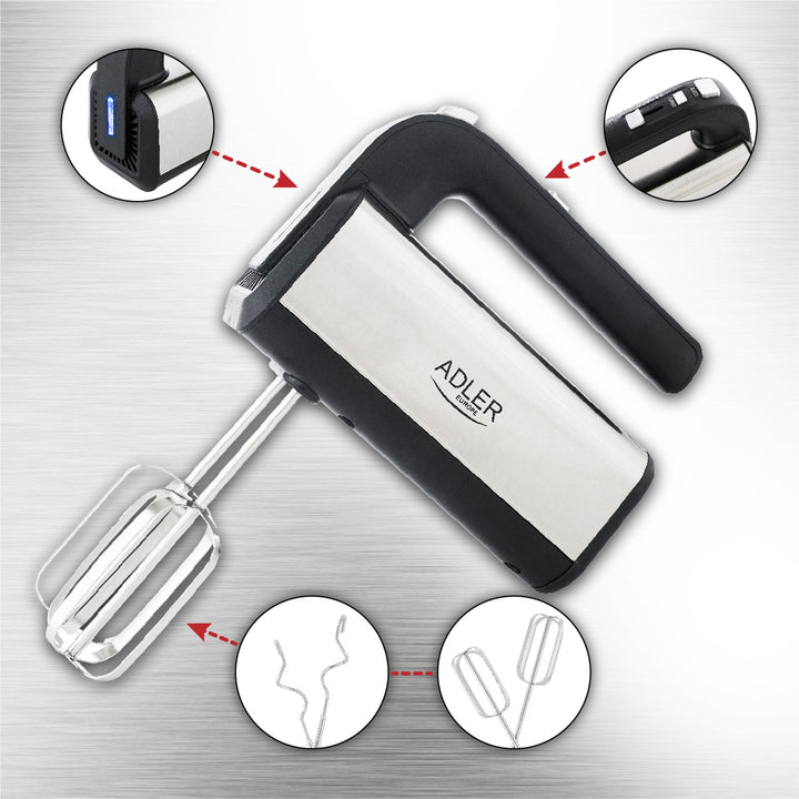 Sbattitore elettrico Handmixer Adler, 5 velocità, 800 W, funzione Turbo, AD 4225