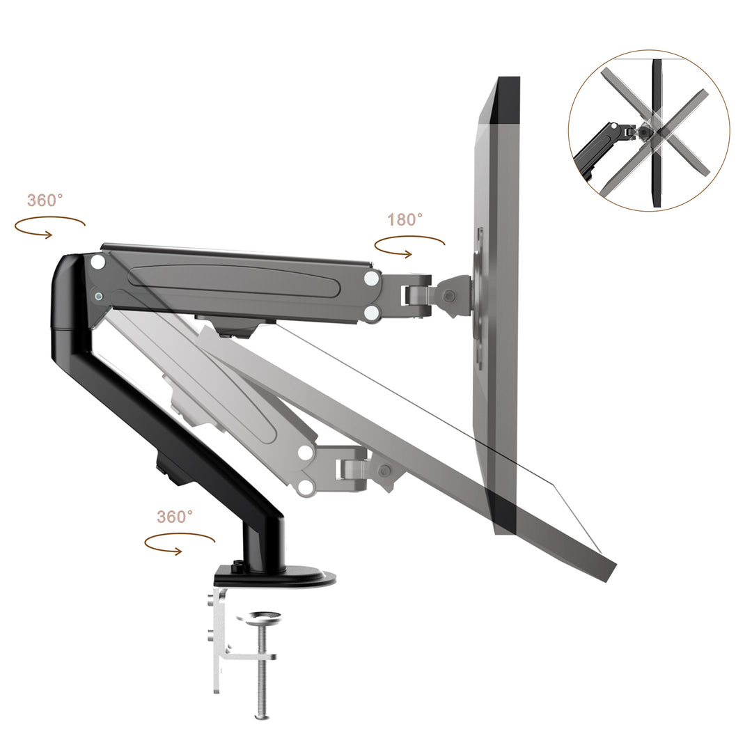 Supporto per monitor Maclean, molla a gas, 13"-27", 8 kg, nero, MC-860N