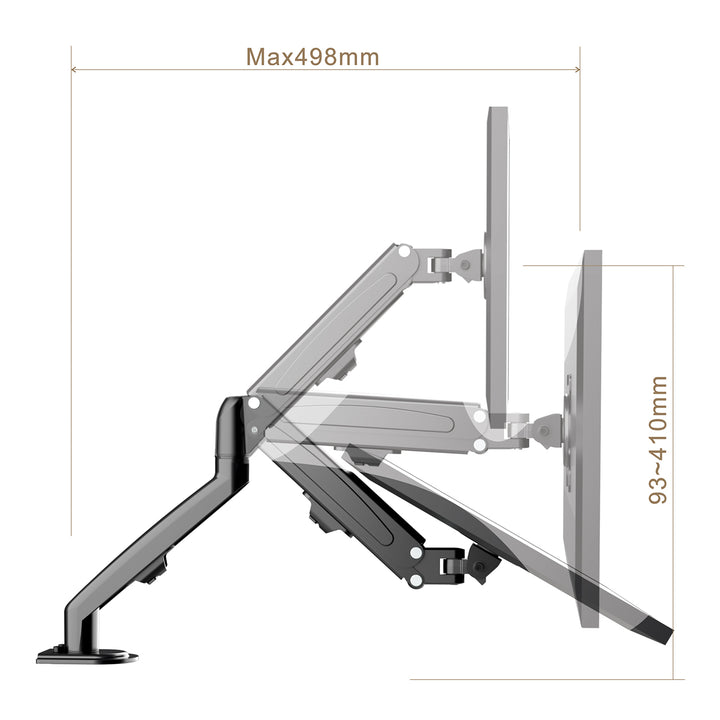 Supporto per monitor Maclean, molla a gas, 13"-27", 8 kg, nero, MC-860N