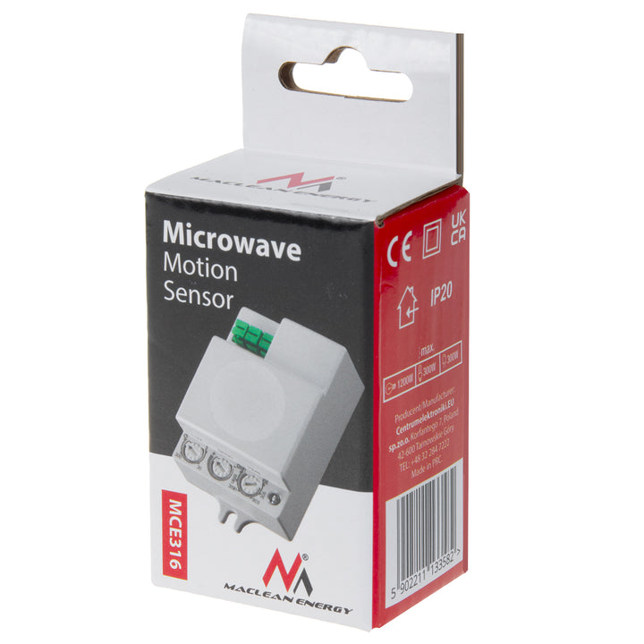 Rilevatore di movimento a microonde Maclean, portata 8m, carico massimo 1200W, IP20, 5,8 GHz, MCE316