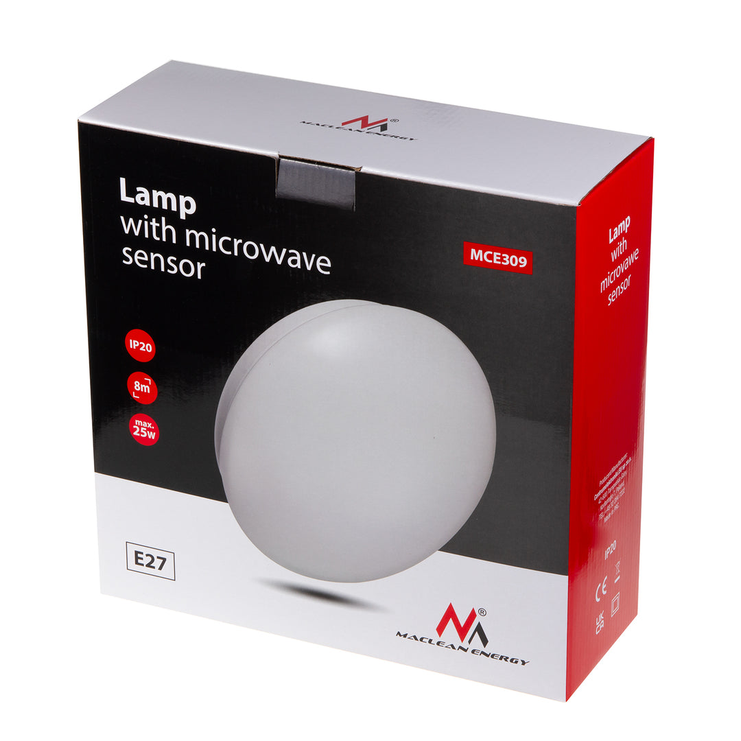Lampada da soffitto Maclean 1xE27, sensore a microonde, paralume in PMMA, carico massimo 25W, IP20, MCE309