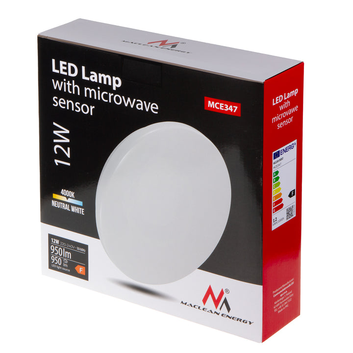 Lampada a sensore LED da soffitto Maclean, sensore a microonde 5,8GHz, 4000K, 12W, 950lm, IP44, MCE347