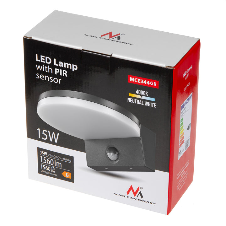 Lampada LED Maclean con sensore creouscolare, sensore di movimento PIR, nero, 15W, IP65, 1560lm, bianco neutro (4000K)  MCE344 GR