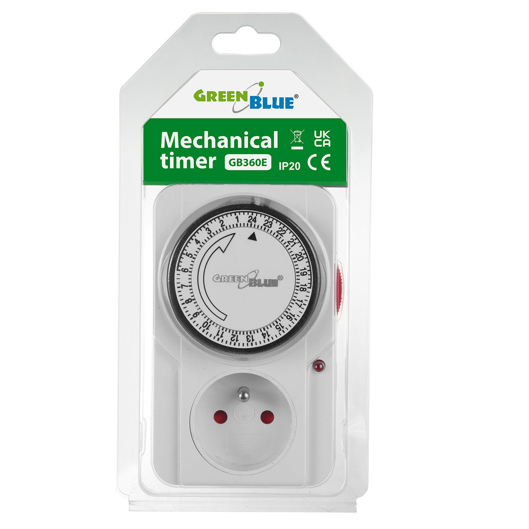 Timer meccanico GreenBlue, 48 programmi, carico massimo 16A, IP20, GB360 E