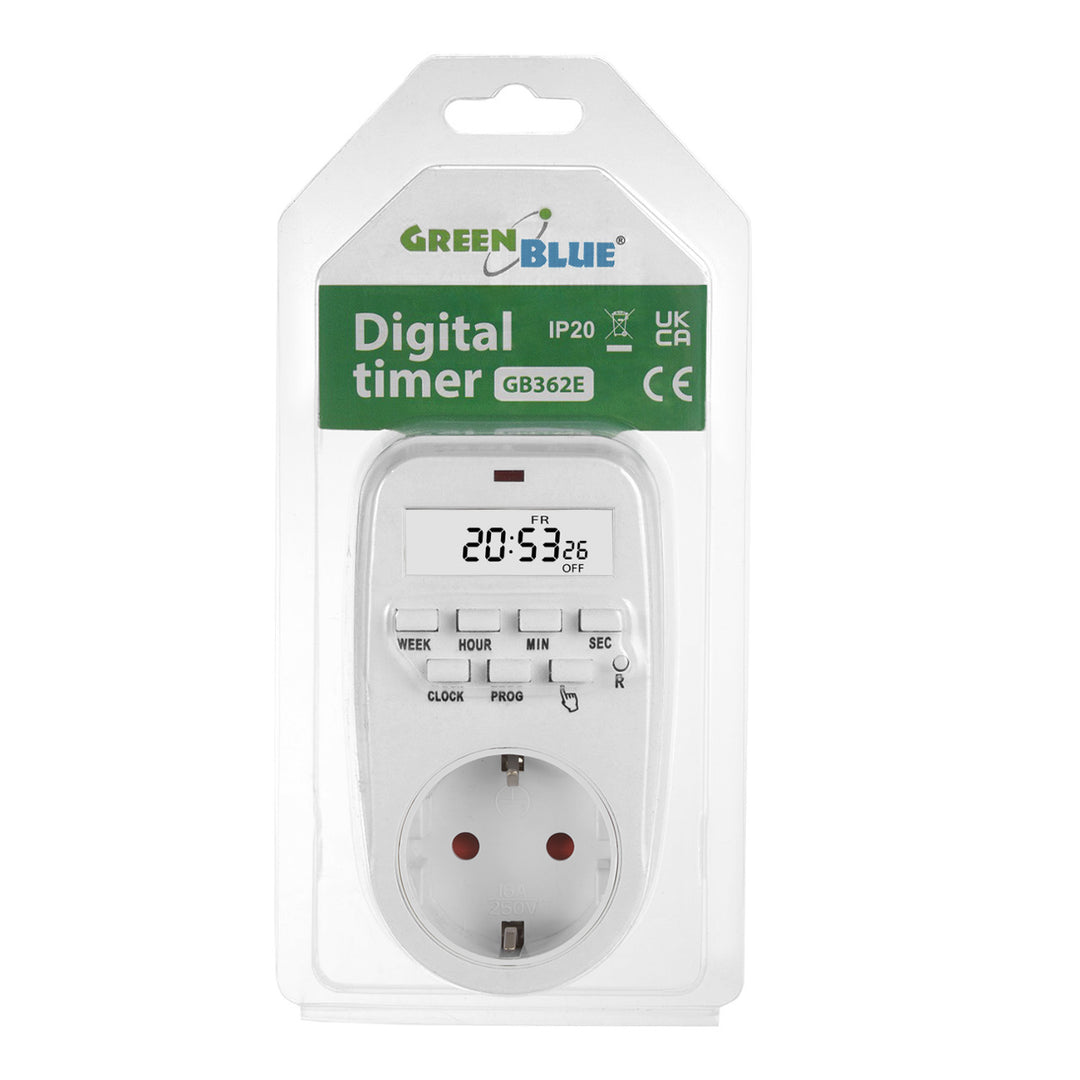 Interruttore orario digitale GreenBlue - timer, carico massimo 16A, IP20, GB362 F