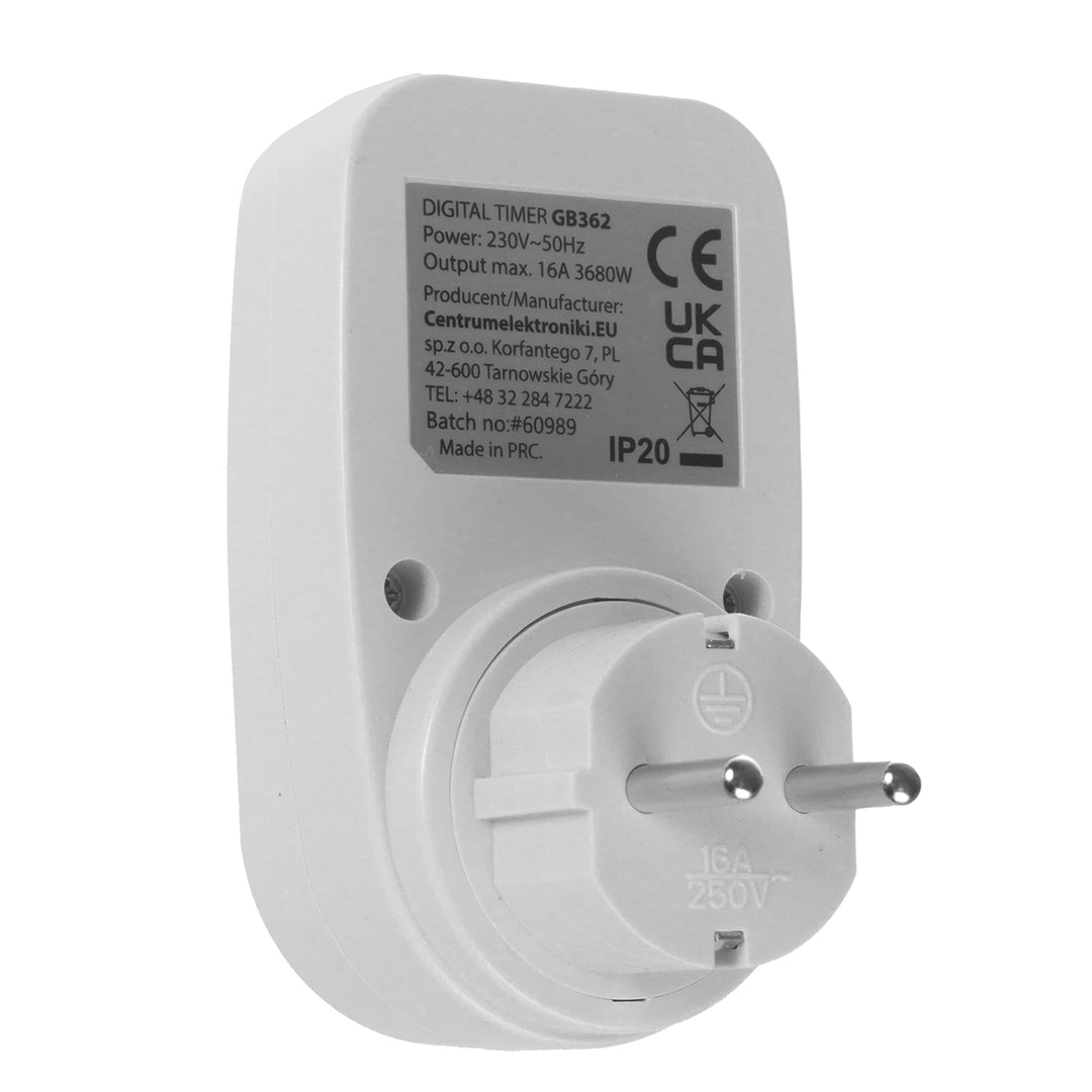 Interruttore orario digitale GreenBlue - timer, carico massimo 16A, IP20, GB362 F