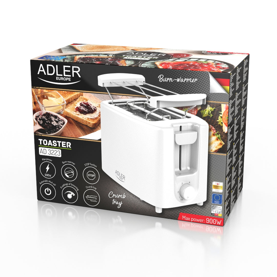 Tostapane Adler, 6 livelli di regolazione, griglia per focacce, 900 W, bianco, AD 3223