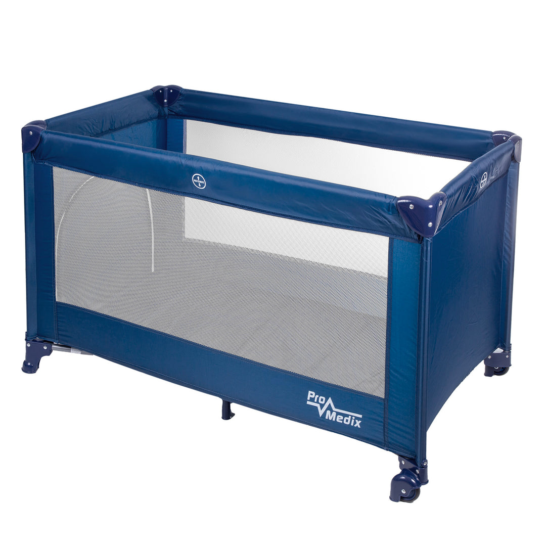 Lettino da viaggio Promedix, 125x65x74cm, blu, rotelle, protezione, PR-803 B