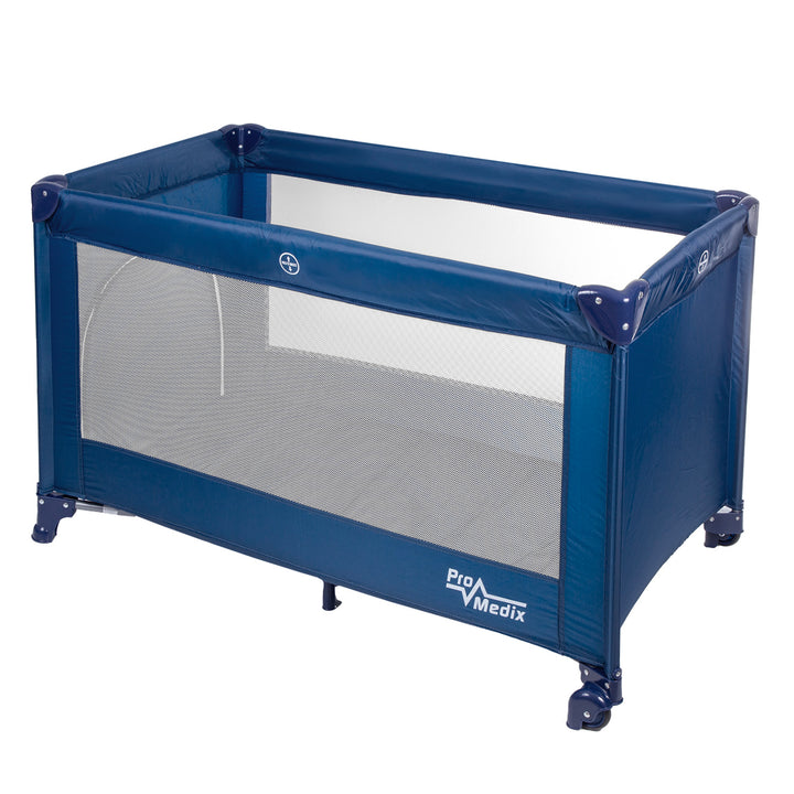 Lettino da viaggio Promedix, 125x65x74cm, blu, rotelle, protezione, PR-803 B