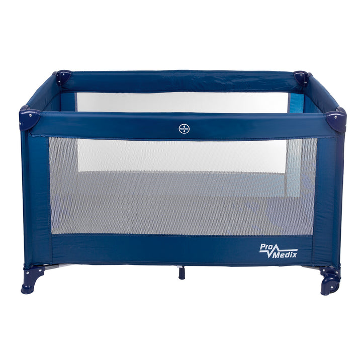 Lettino da viaggio Promedix, 125x65x74cm, blu, rotelle, protezione, PR-803 B